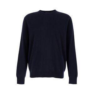Plain Men Blue Crewneck Long Sleeve Sweater In Cashmere Man